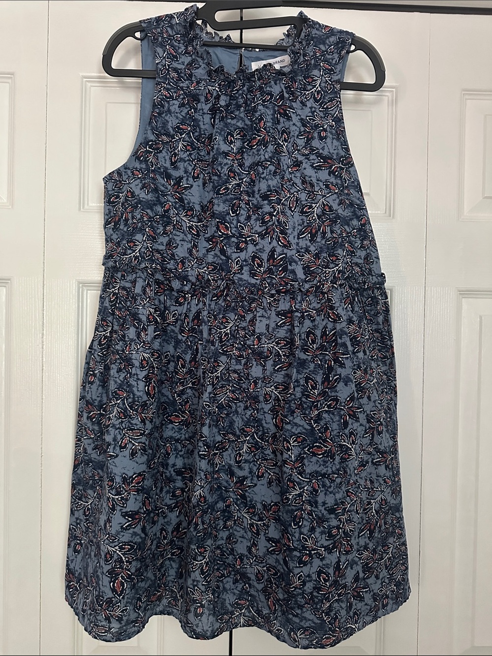 Lucky Brand Blue Floral Ruffle Neck Casual Dress